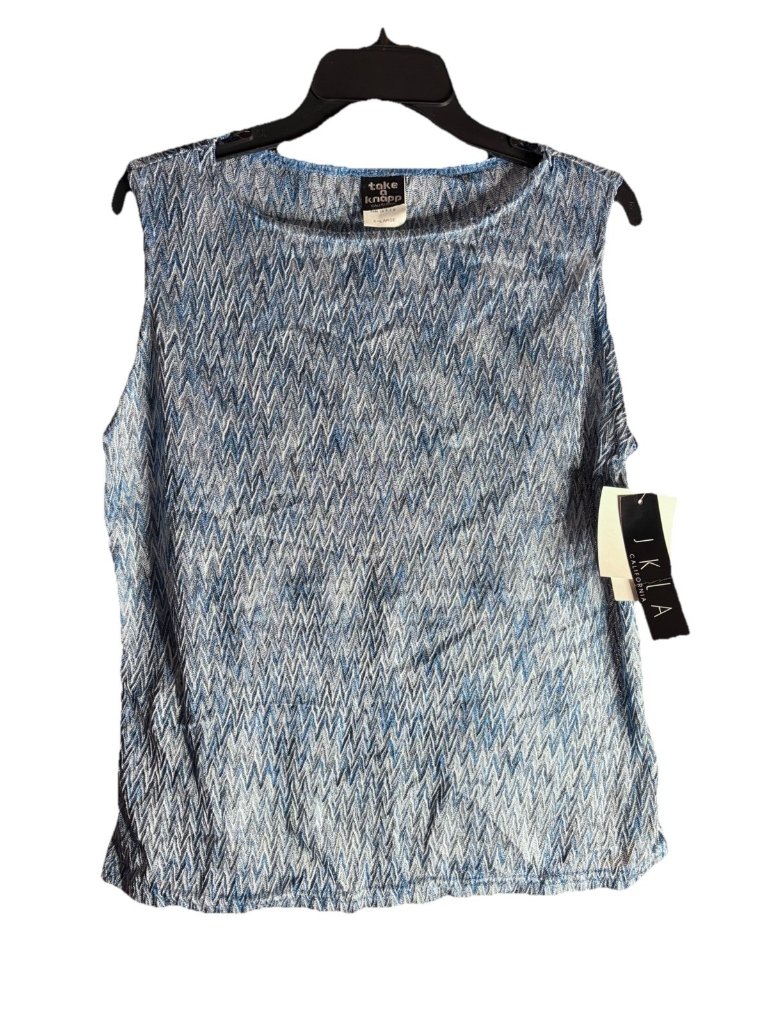 Jlka California Knapp Blue Abstract Sheer Knit Blouse Tank Top 90's Xl